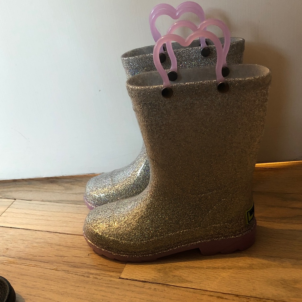 Western Chief Silver Glitter Boots with Lavender Handles